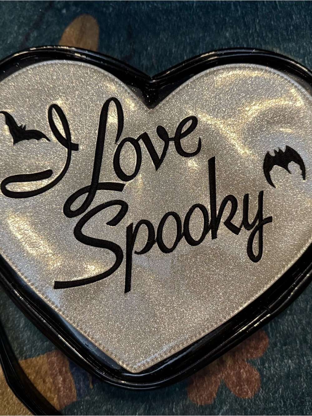 Lucky Hellcat ‘I Love Spooky' Glitter Purse - Silver & Black